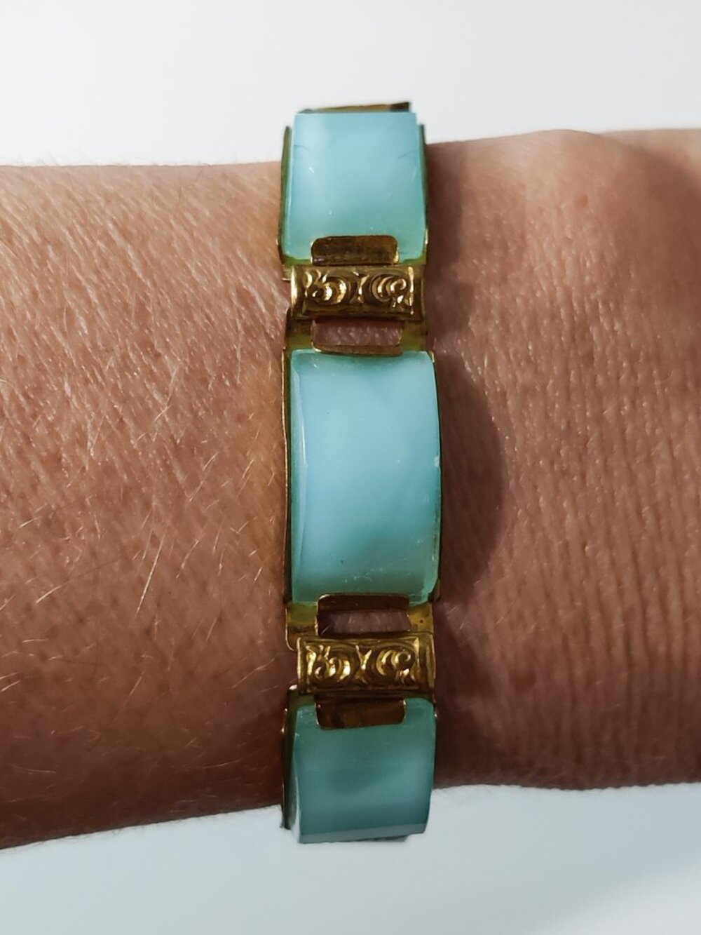 Vintage Light Blue Glass Panel Bracelet